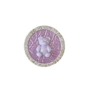 Linden purple bear phone socket grip with silver metal frame and sparkling rhinestones