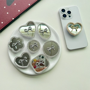Bowknot heart mirror phone socket stand with sparkling rhinestones in various shapes