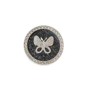 Silberner Schmetterling Handyhalter mit glitzernden Kristallen und schwarzem Sockel