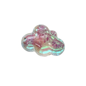 Holographic cloud-shaped crystal phone grip with cute cat paw patterns in soft pastel neon