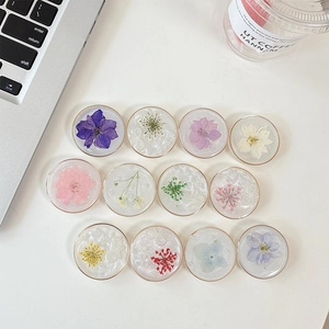 Floral Phone Grip Expandable Resin Real Dried Flower Glitter Artificial Pearl Gold Edge Portable Hand-made Stand For Smartphones
