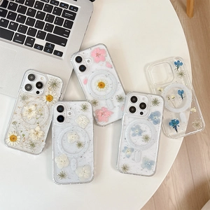 Floral MagSafe clear phone cases with real dried flowers for iPhone 16 17 Pro Max