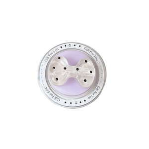Polka dot bow MagSafe phone grip in a round transparent gift box with lavender lining