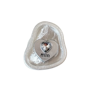 Silver metallic heart phone grip with textured metal base and sparkling heart zircon stone