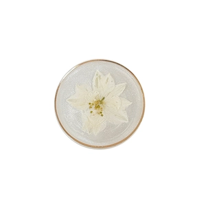 Glittery resin phone grip with real white dried flower and gold trim for steady support
