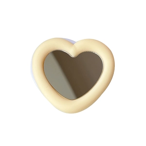 Minimalist cream heart-shaped mirror phone grip and foldable expanding stand for desk