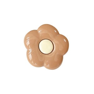 Floral collapsible phone socket stand in cream and milk tea color with glossy finish