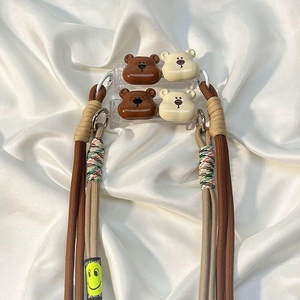 Adjustable crossbody phone strap with cute bear clips and thick woven lanyard set