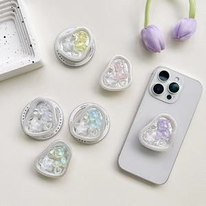 Cute Bear Star Artificial Pearl Griptok Phone Holder Transparent Resin Magnetic Foldable Stand Sweet INS Style For Women Girls
