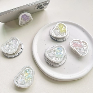 Chic aurora bear and star phone grip socket with colorful gradient and pearl texture