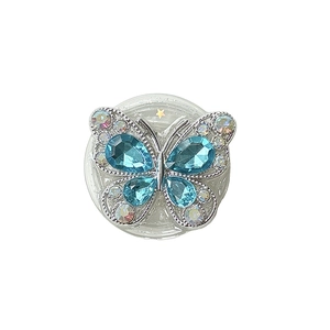 Supporto per cellulare a farfalla in cristallo blu con strass argentati lucidi
