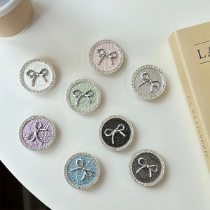 Chic round bow phone grip stand set with luxury rhinestones in eight colors