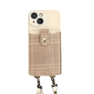 Beige plaid wallet phone case for iPhone 16 Pro Max with detachable crossbody strap