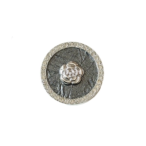 Sparkling rhinestone flower phone socket holder with silver rose and dark grey base