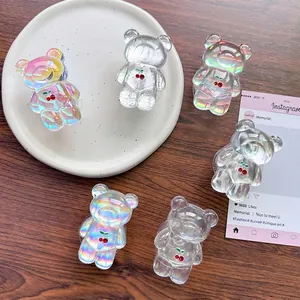 Holographic Laser Bear Phone Griptok Stand Expandable Acrylic Hand Grip Desktop Holder With Rhinestone Cherry Cartoon Accessory