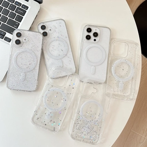 Magnetic glitter star clear case for iPhone 16 Pro Max with MagSafe charging support