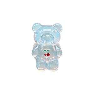 Iridescent laser bear phone grip with cherry pattern on a white background