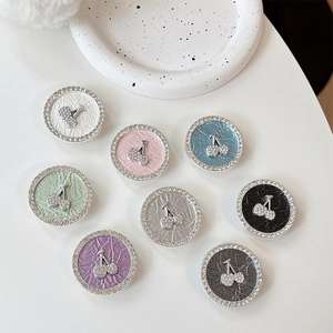 Sparkling rhinestone cherry phone grip stands with premium leather texture in eight colors