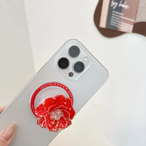3D red floral collapsible phone grip with gold edges and Gift For You engraving