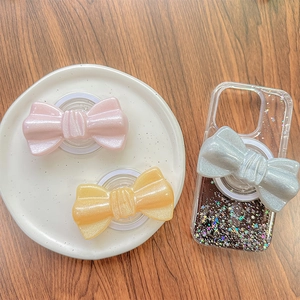 Magnetic glitter bowknot phone grip holder in pink, yellow and silver color set