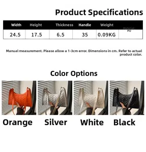 Quilted PU shoulder bag size chart and specifications in four trendy colors