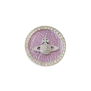 Luxury purple leather phone grip with sparkling rhinestone planet orb emblem on white