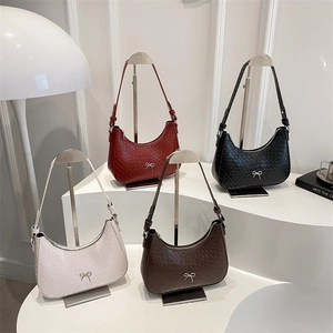 Borsa Sottobraccio Da Donna In Pelle PU Trama Intrecciata A Rilievo Borsa A Mano Con Fiocco In Metallo Argentato Stile Francese Retro