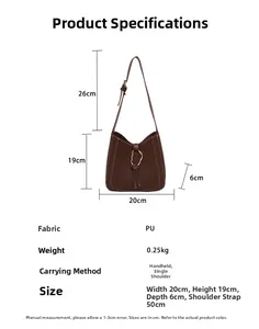 Sac à épaule en PU marron 20x19x6cm avec surpiqûres blanches et anneau doré détaillé