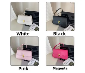 Collage of leather baguette bags in four colors with stylish metal clasps and clean lines