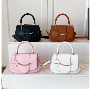 Detailansicht stilvoller Mini-Satteltaschen mit Mondsichel-Metallschnallen in vier Farben