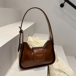 Elegante bolso de hombro de cuero marrón estilo francés para mujer bolso baguette