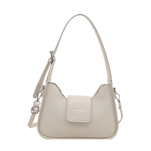 Elegante bolso baguette de cuero sintético crema con correa ajustable para mujer