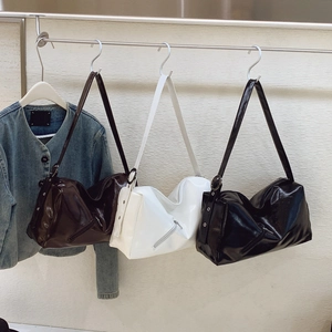Large Capacity Hobo Bag Shiny PU Leather Underarm Tote Commuting Retro Shoulder Bag For Women