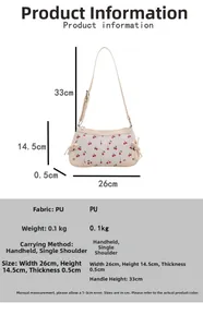 Detailed size specifications for minimalist beige PU shoulder bag with cherry print