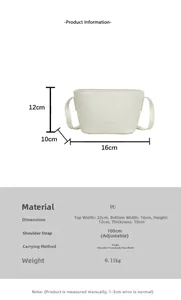 Detailed size specifications of white lychee pattern crossbody bucket bag for women