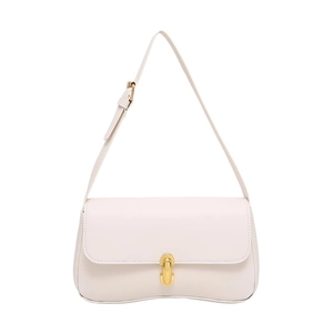 Minimalist white underarm bag with gold oval buckle and stylish curved base design