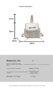 Detailed size specifications for cream PU leather backpack with lace and bow accents