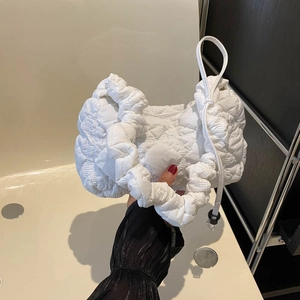 Chic white cloud puffy bag with ruched texture and diamond quilting for summer