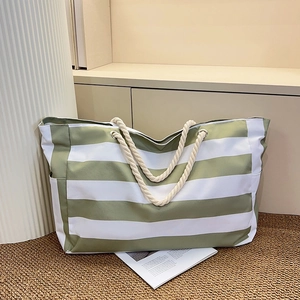 Striped canvas tote bag with cotton rope handles for women daily commute use