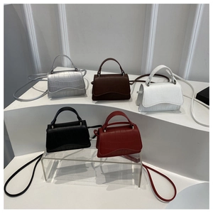 Détails de cinq mini sacs à bandoulière motif crocodile en argent, marron, blanc et rouge