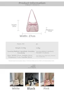 Detailed size chart for the PU leather handbag with dimensions and color options