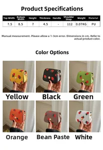 Detailed comparison of six colors for this mini strawberry print chain crossbody bag