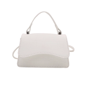 White croc-embossed small square handbag with top handle and crossbody strap