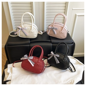 Chic bow ribbon bowling handbag set in white, pink, red and black leather styles