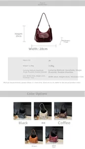 Detailed size guide and color options for the stylish large capacity PU shoulder bag