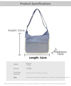 Spécifications de taille pour le grand sac messager en tissu oxford avec fenêtre claire