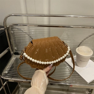 Women Shell Shape PU Leather Shoulder Bag With Artificial Pearl Handle Fashion Snake Pattern Crossbody Bag Elegant Handbag Small Satchel