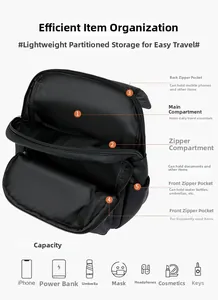 Detailed internal compartments of a large PU leather backpack showing storage capacity