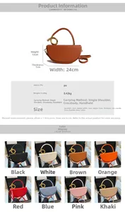Detailierte Größentabelle und Farbauswahl für modische PU-Leder Satteltasche