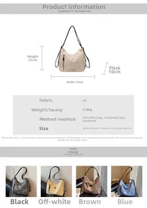 Detailed size chart and specifications for the versatile PU leather women's tote bag
